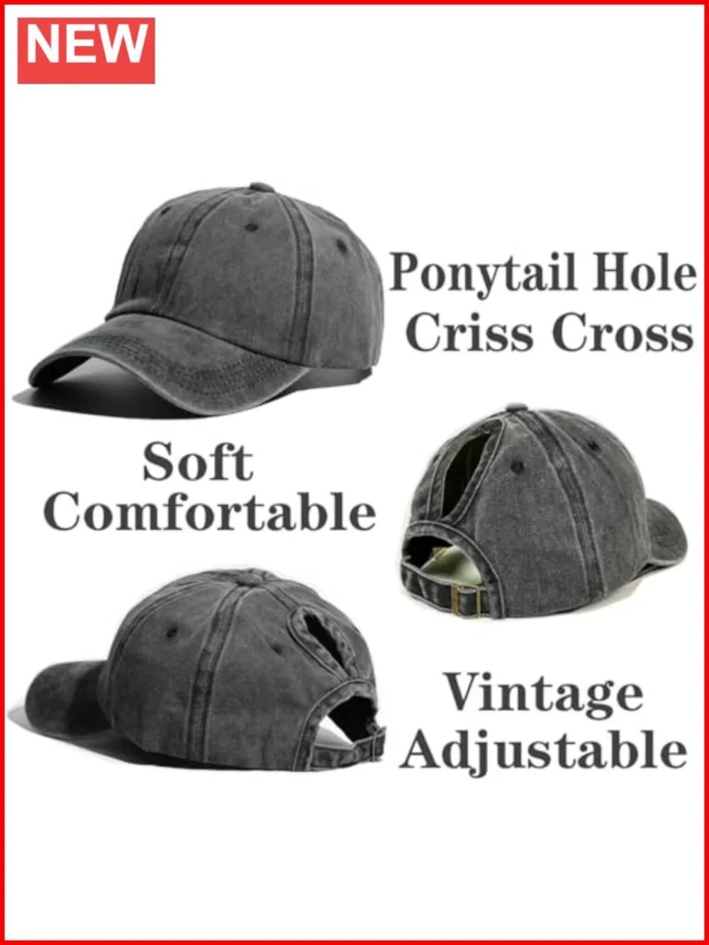 2 Pack Vintage Washed Baseball Caps Women's Ponytail Messy Bun Trucker Hat